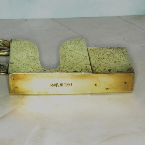 Vintage Brass Cigarette Pack And Lighter Holder Stamped China Desk Side Table - Picture 9 of 9